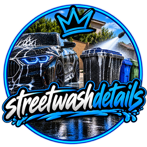 Street Wash Details logo with a car, crown, and wash buckets